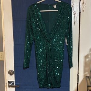 VENUS Emerald Sequin Mini Dress